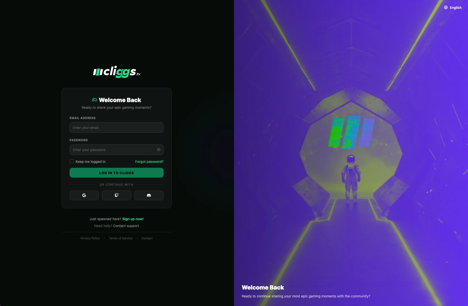 Cliggs login screen