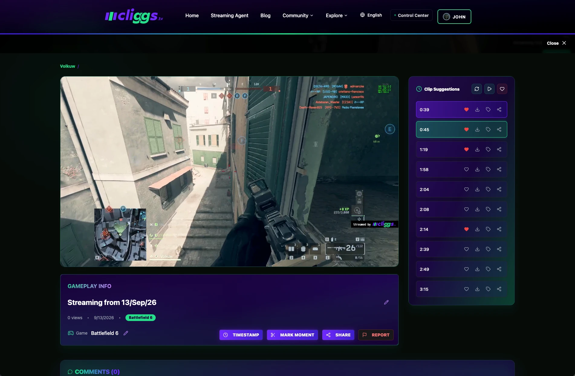 Gameplay player with the Clip Suggestions panel